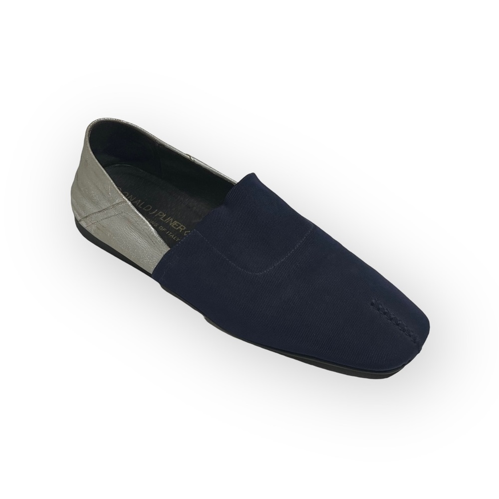 Donald J Pliner® ༄ Audra Leather Espadrille Flats ༄ Navy + White Metallic ༄ 9.5M - Picture 12 of 16
